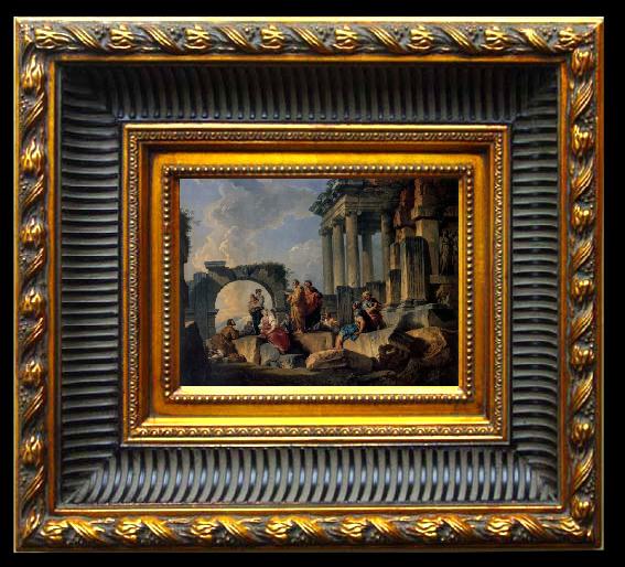 framed  Panini, Giovanni Paolo Ruins with Scene of the Apostle Paul Preaching, Ta024-2